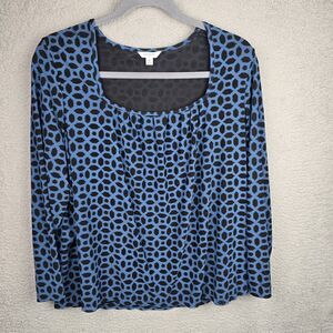 Liz Clairborne Tunic Top Blouse Womens 3X Blue Black Ruched Scoop Neck Lined